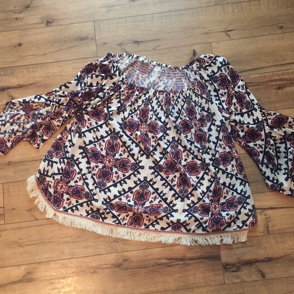 Flowy Print Top with Bell Sleeves